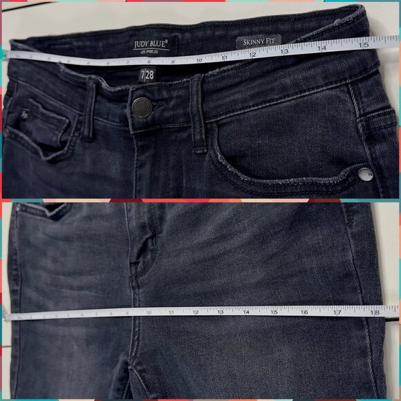 Judy Blue Black Denim Skinny Fit Cropped Distressed Hem 5-Pocket Jeans Size 7/28 - Picture 7 of 8